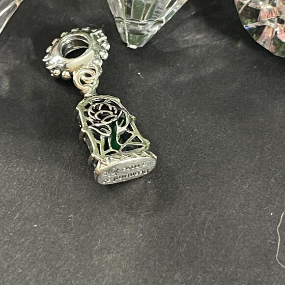 Disney Beauty Beast Dangling Charm Glass Rose Belle Princess Bracelet Silver - Picture 3 of 11
